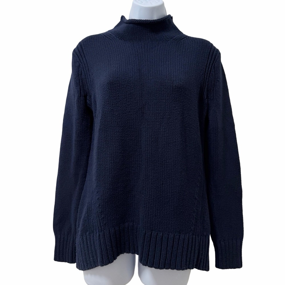 J Crew Always 1998 Cotton Chunky Roll Neck Fisherman Sweater Size S Navy Classic